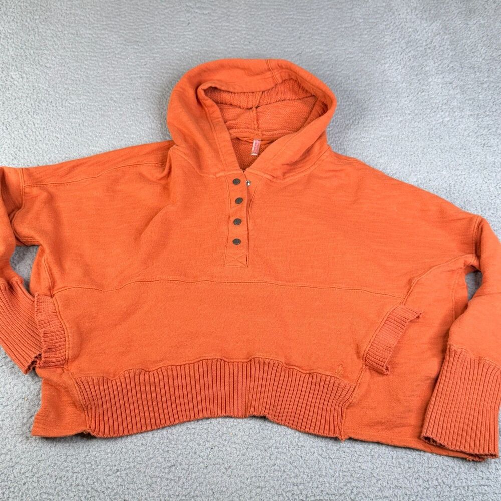 FREE PEOPLE Movement Hoodie M Orange Dove Morning Burst Snaps Ribbed Sweater